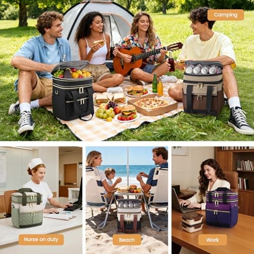 LOVEVOOK Insulated Lunch Bag Women Men,Expandable Double Deck Lunch Box for Women With Large Cup Holder,Leakproof Cooler Bag For Adult Lunch Tote Bag Work Picnic Beach with Adjustable Shoulder Strap - Thumbnail 6