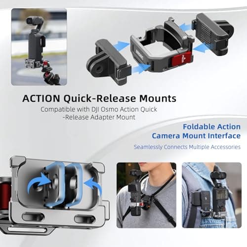 BRDRC Pocket 4 Cage Expansion Adapter, Aluminum Alloy Mount for DJI Osmo Pocket 3/Xtra Muse Accessories, with 1/4" Threads & Cold Shoe & Foldable Action Camera Adapter for Osmo Action Quick-Release - Thumbnail 3