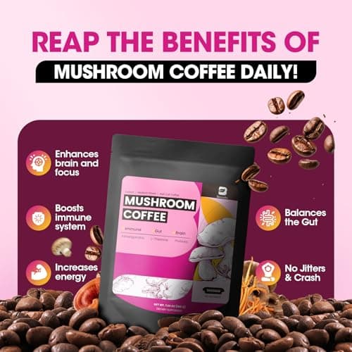 B BEWORTHS Mushrooms Coffee |10 Mushroom with Ashwagandha, Prebiotics, L-theanine, Lion's Mane, Reishi, Chaga, Turkey Tail, Arabica Instant Coffee Support Immune, Brain Focus, Gut Health | 60 Servings - Thumbnail 2