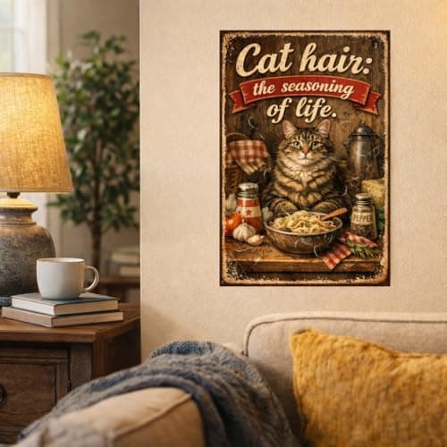 Cat Hair The Seasoning of Life Vintage Tin Sign Funny Cat Kitchen Wall Decor Retro Metal Plaque Rustic Farmhouse Cat Lover Gift 8x12 Inch Pre Drilled - Thumbnail 4