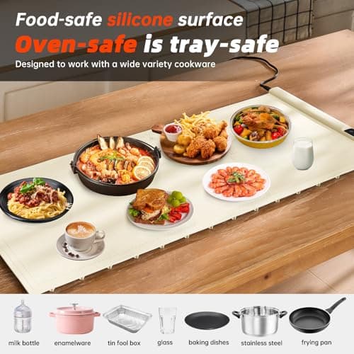 Warming Mat For Food Extra Large- 36"x16" Electric Warming Trays for Buffets Party, Food Warmers For Thanksgiving, Christmas House Warming Gift, Portable Heating Mat with 9 Temp Settings & 6H Timer - Thumbnail 6