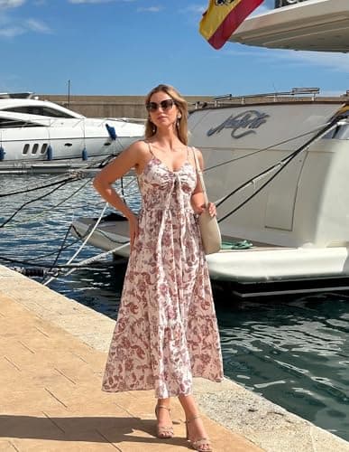 Women's Summer Dresses 2025 Sleeveless Flowy Casual Floral Maxi Dress V Neck Smocked Long Dresses - Thumbnail 2