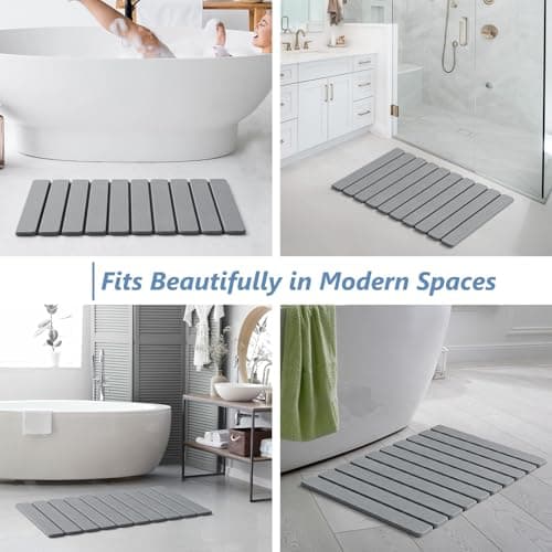 AWW Foldable Stone Bath Mat, Quick Dry Diatomaceous Earth Bath Mat with Non-Slip Mat, Super Absorbent, Easy to Clean, Compact for Small Bathrooms, 23.6 x 15.5, Grey - Thumbnail 5