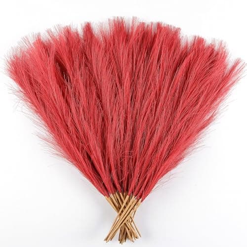 Acfruits Burgundy Pampas Grass Small, 30 Pcs 17" Faux Pampas Grass Short Decor, Pompas Grass Flower Arrangement and Vase Filler for Boho Home Wedding Decoration