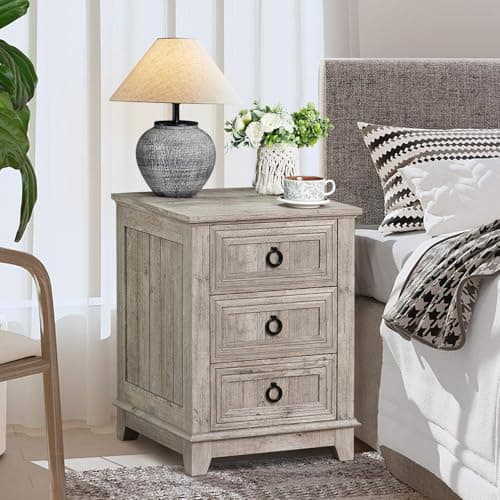 Joaxswe Farmhouse Night Stand Set of 2, 18" End Table with 3 Drawer Metal Handle, Dresser for Bedroom, Sofa Bed Side Table Chest of Drawers,Wood Nightstand Cabinet for Organizer, Living Room-Oak - Thumbnail 4