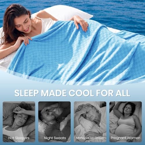 Topcee Cooling Blanket Throw- 50"x60" Summer Cooling Throw Blanket for Hot Sleepers Arc-Chill Q-Max >0.45 Cool Fiber for Night Sweats, Soft Lightweight Sofa Blankets for Kid Adults - Thumbnail 4