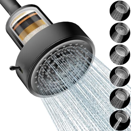 Filtered Shower head for Healthier Hair & Skin – Removes Chlorine & Heavy Metals,High Pressure 6 Mode Settings Shower Head Filter for Hard Water (Matte Balck) - Image 1