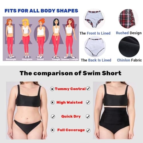 COCOPEAR Women's Ruched High Waisted Bikini Bottom Retro Vintage Swim Short Tankinis Floral 96 S - Thumbnail 4