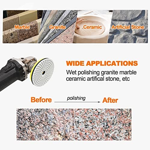 BRSCHNITT Wet Diamond Polishing Pad ,6pcs 4 inch (2 x #50,#100,#200),for Granite Stone Marble Sanding used on Grinder or Polisher, with Hook & Loop 5/8-11 Plastic Backing Holder Pads - Thumbnail 3