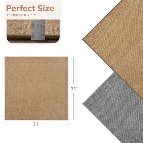 PADOOR Tufted Stair Landing Rug Non Slip Indoor, Peel and Stick Stair Treads for Wooden Steps, Square Stair Landing Mat Washable, Soft Carpet Stair Treads Reusable for Kids Pets Elders, 31"x31" Beige - Thumbnail 2