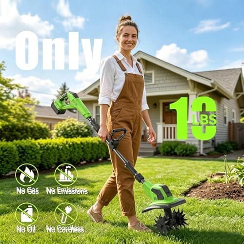 21V Cordless Tiller Cultivator, 8.0Ah Total Power(2×4.0Ah Bat+Bat Charger), 360RPM Electric Garden Tiller,9" Width & 8.6" Depth, SK5 Steel Blades, 3-Stage Adjustable for Garden, Raised Beds & Lawns - Thumbnail 3