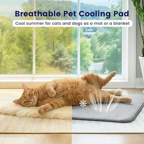 YQLKYMLO Dog Cooling Mat for Large Dogs, QMAX>0.4 Breathable Cool Pet Crate Pad with Chill Cold Fiber and Innovative Mesh Base Design, Portable Washable Kennel Mat for Summer, 40"×28",Pearl Grey - Thumbnail 4