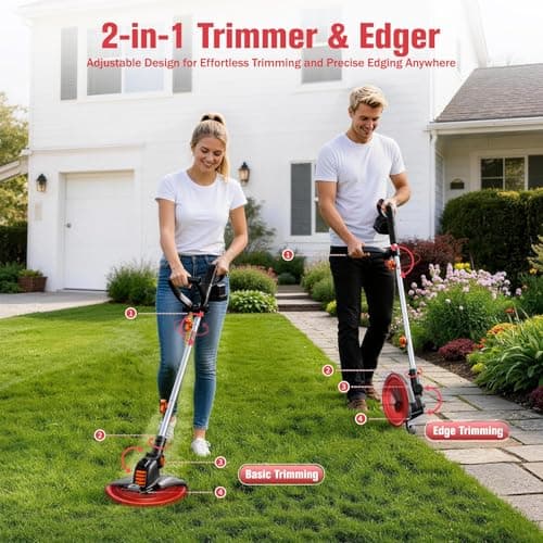 Electric Weed Wacker String Trimmer:2 x 4.0Ah Batteries Cordless Weed Eater 21V Battery Powered with 12" Cutting Width, Eco Friendly Grass Cutter Edger Lawn Tool with Fast Charger - Thumbnail 4