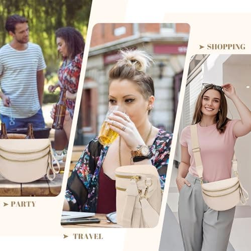 WOOMADA Checkered Crossbody Bag Bum Bag for Women, Fanny Pack Checkered Purse, Belt Bag with Shoulder Strap(Beige) - Thumbnail 6