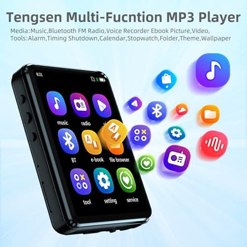 Tengsen MP3 Player with Bluetooth 5.3 – Portable Music Player with Speaker,FM Radio,E-Book,Shuffle/Repeat Play,Full Touch Screen MP3 Player for Meeting,Lectures, Fitness,SD Card Slot,64GB Black - Thumbnail 2