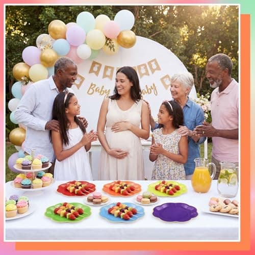 NatNarr 60 Pcs Colorful Paper Plates, 7 In Disposable Dessert Plates with Gold Edge, Scalloped Rainbow Party Plate for Wedding Birthday Baby Shower Bridal Party Supplies - Thumbnail 5