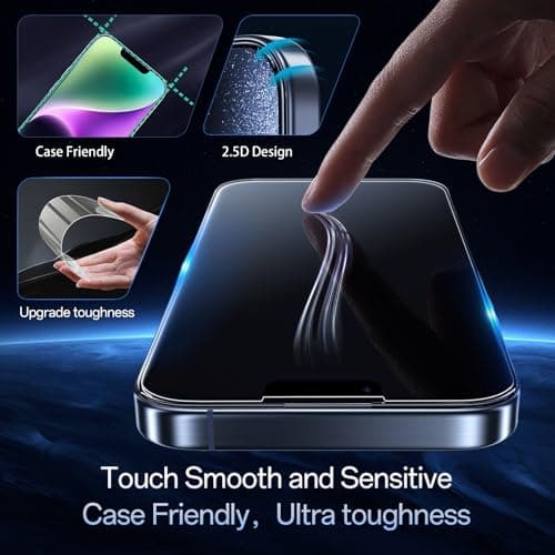 JESOHO Colorless Blue Light Screen Protector for iPhone 13/13 pro/14/16e/17e[6.1 Inch] Tempered Glass Films, HD Clear, 9H Hardness, No Bubbles, Case Friendly 2 pack - Thumbnail 6
