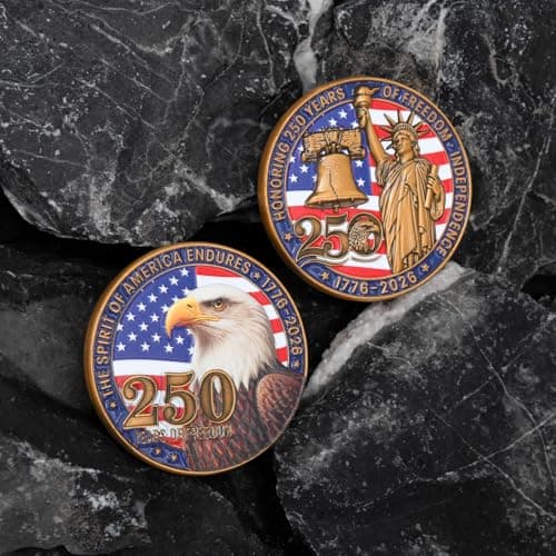 USA 250th Anniversary Commemorative Coin,Patriotic Bald Eagle & Statue of Liberty Design with U.S. Flag and Liberty Bell,1776–2026 America 250 Years of Freedom Coin - Thumbnail 3