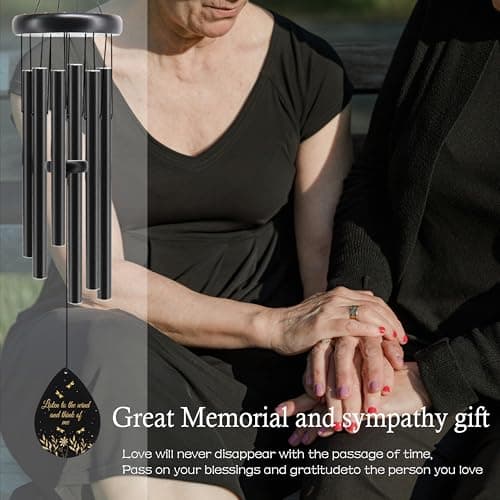 JMsuertes Memorial Sympathy Wind Chimes for Outside Clearance, Dragonfly Wind Chimes for Loss of Loved One Mother Father,Bereavement/Condolence/Remembrance/Memorial/Funeral Gift Idea,32in Wooden,Black - Thumbnail 3