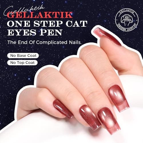 GELLAKTIK One-Step Cat Eye Gel Nail Pen, 7-in-1 Magnetic Polish with Detachable Magnet (Snaps onto Tip), No Base/Top Needed, Twist Precision & Vitamin E Formula, (Raspberry Pop ＆ Unicorn Kiss) - Thumbnail 2
