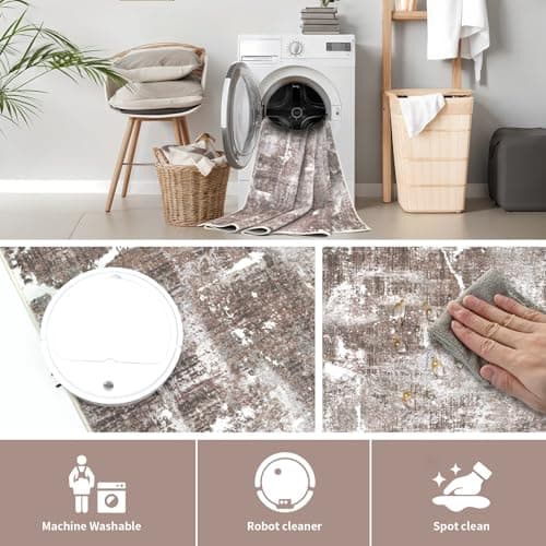 Dotiiorug Modern Abstract Washable Area Rug for Living Room,Low Pile 6x9 Non Slip Carpet Non-Shedding Area Rug Soft Indoor Stain Resistant Rug Brown - Thumbnail 4