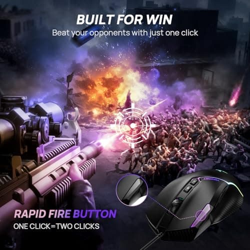 TECKNET Wired Gaming Mouse, 12,800 DPI with Optical Sensor, 8 Programmable Buttons, 13 RGB Backlit Modes, Ergonomic Design, Custom Software Gaming Mice for Laptop,PC - Thumbnail 6
