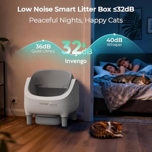 Invengo Automatic Cat Litter Box Self Cleaning, App Control, Open-Top Automatic Litter Box with Safety Sensors, Ultra-Quiet, 10.5L Waste Bin with Odor Control, 2 Rolls of Garbage Bags, LightGrey - Thumbnail 5