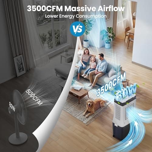 Swamp Cooler Air Conditioner, 10 Gal 3500 CFM Windowless Air Conditioner, Foldable Swamp Cooler, Ice Packs, 3 Modes 3 Speeds, 120° Oscillation, for Indoor Rooms Office Bedroom - Thumbnail 4