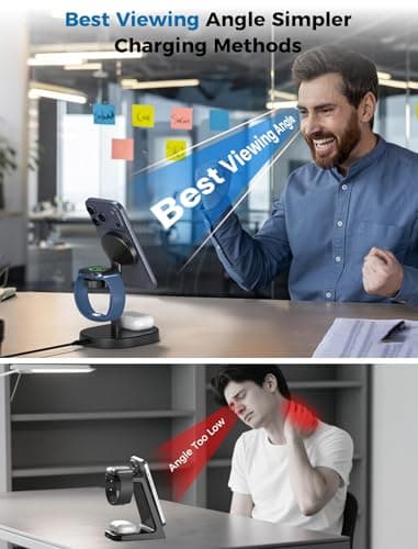 Hevanto 2026 3 in 1 Wireless Charging Station for Apple MagSafe Charger, 15W Fast Magnetic Mag-Safe Charger Stand for iPhone 17 16 15 14 13 12 17e Apple Watch AirPods Series, Gifts for Men - Thumbnail 6