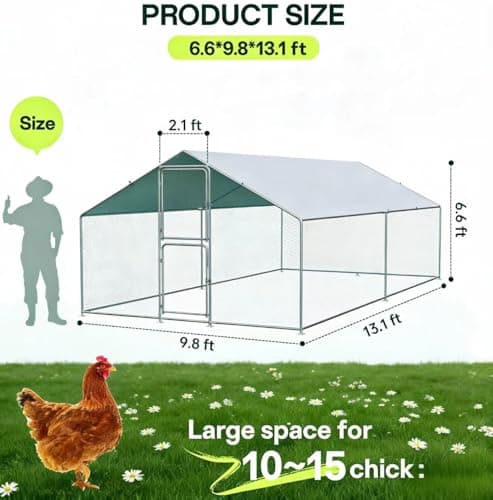 Lotfun Metal Chicken Coop – Waterproof UV-Protected Cover, Double Locking Doors，30 Chickens, Hens, Ducks & Rabbits, Waterproof UV-Protected Cover, Double Locking Doors (157.2" L x 117.6" W x 79.2" H) - Thumbnail 2
