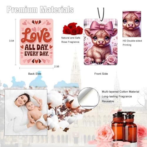 Car Air Fresheners Highland Cow Gifts Ornament for her 8 Pack, Cute Cow Hanging Car Accessories Interior for Women Wife Girls Lover Home Decorations Gift Birthday Party Valentines Day Gifts - Thumbnail 2