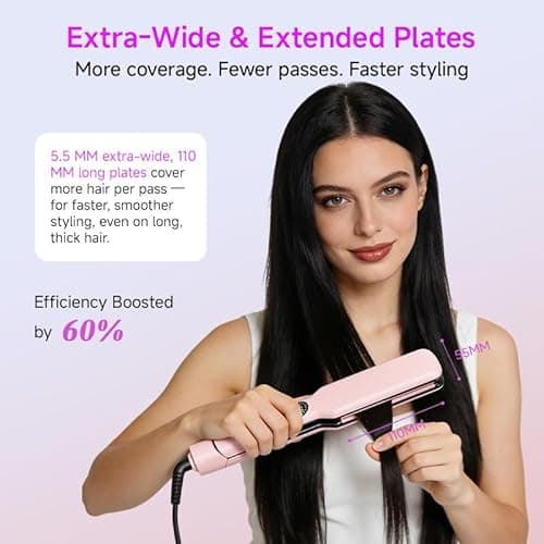 DYHOO Professional Flat Iron, 11 Temp Settings,Wide Hair Straightener, Ceramic Floating Plate with LED Display, Fast Heat-Up, Negative Ion, Auto Shut-Off & Global Voltage, Pink - Thumbnail 4