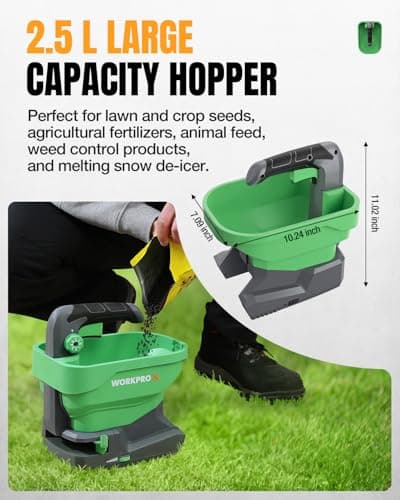 WORKPROX Battery Powered Fertilizer Spreader, 7.2V Seed Spreader for Salt, De-Icer, Earth Food, Rechargeable Grass Seed Spreader with 8-Level Settings and Holds up to 6458 sq.ft. of Product - Thumbnail 5