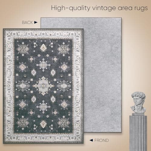 2'x3' Washable Area Rug Non-Slip, Vintage Floral Medallion Distressed Entryway Kitchen Bathroom Mat, Soft Low Pile Indoor Floor Carpet for Hallway Laundry, Navy Blue & Ivory Vintage - Thumbnail 4