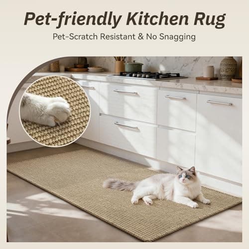 RESARE 100% Jute Kitchen Mats for Floor, 17"x48" Kitchen Rugs Non Slip, Farmhouse Kitchen Sink Floor Mat, Braided Kitchen Runner Rug Pet Friendly Kitchen Carpet - Thumbnail 3