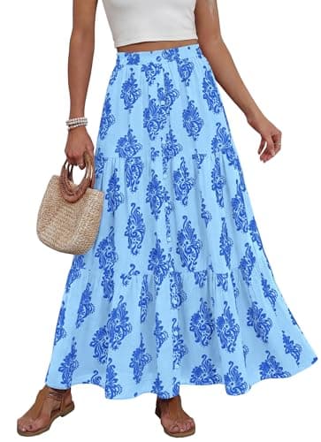 BTFBM Maxi Skirts for Women Summer Outfits Elastic High Waist A Line Boho Beach Vacation Cruise Floral Long Skirt 2026(Light Blue Blue Flower, XX-Large) - Image 1