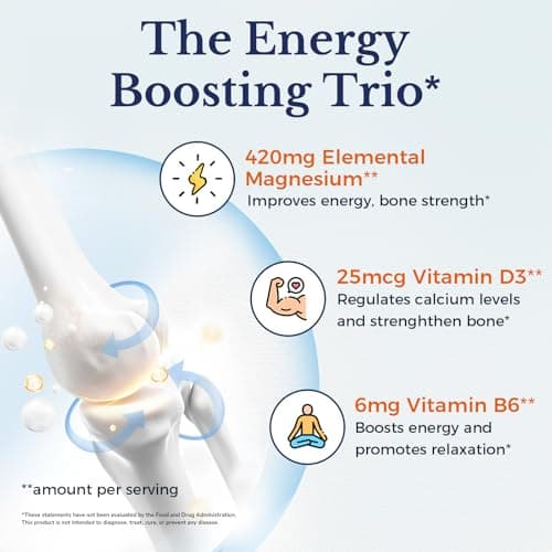 Vitalitown Magnesium with Vitamin B6, D3, Magnesium Citrate, 100% Daily Value, Buffered, Gentle on Stomach, Sleep, Bone, Energy, Non-GMO, 120ct - Thumbnail 4