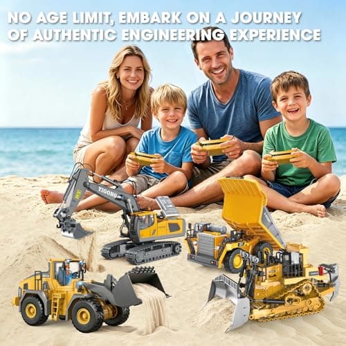 ADTHLIER Remote Control Excavator (11-Channel), Dump Truck, Bulldozer, Loader (9-Channel), 2.4GHz Remote Control Construction Vehicles, Metal Construction, with Cool Lights and Sound Effects, 4-Pcs - Thumbnail 2