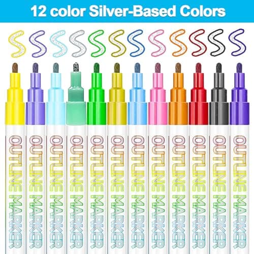 JZILU Double Line Outline Markers, 12 Colors Glitter Metallic Gel Pens Set, Easter Basket Stuffers For Teen Girls Kids, Art Supplies For Kids 9-12, 4-12 Year Old Girl Birthday Gifts - Thumbnail 2