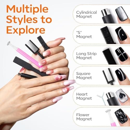 modelones Cat Eye Magnet Set, 15PCS Multi-Shape Nail Magnet for Cateye Gel Polish, Heart Moon Flower Square Effects with Bead-Attracting Nail Art Tool, UV/LED Lamp Required, DIY Toenails Nail Art - Thumbnail 3