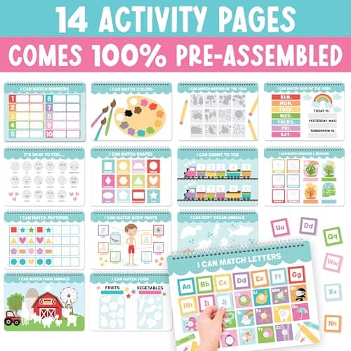 Hadley Designs My First Busy Book Toddlers 3-5, Montessori Preschool Learning Activities Age 4-5, 174 Pcs Velcro Busy Book, Travel Toys Airplane Car Quiet Time, Sensory Toys, Toddler Birthday Gift - Thumbnail 2