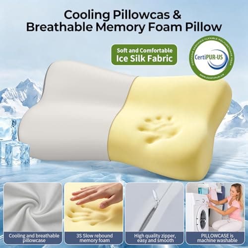 Polovo Cervical Neck Pillow for Pain Relief - Ergonomic Side Sleeper Pillow for Deep Sleep, Contour Memory Foam Pillows for Sleeping Bed Pillow for Side Back Stomach Sleepers with Cooling Pillowcase - Thumbnail 2
