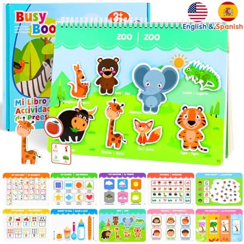 Spanish & English Bilingual Montessori Books for Toddlers 3-4-5, Pre-Assembled Reusable Sticker Activities Toy for Kids to Learn Spanish - Speech Therapy Easter Gifts for Kid - Juguetes Para Niñas - Image 1