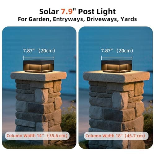 VZVI Solar Post Lights Outdoor, 7.9'' Pillar Lights Waterproof, 3000K Fence Column Cap Light Dusk to Dawn Solar Powered Lantern, Modern Lamp Posts Outdoor Lighting Fixture for Yard Pathway Deck Garden - Thumbnail 6