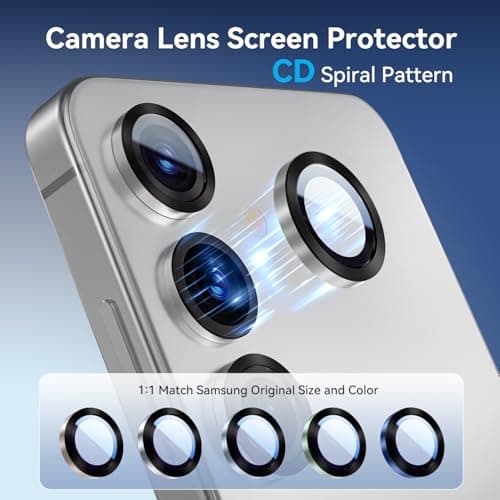 HelloDeere for Samsung Galaxy S25 Camera Lens Protector, Easy Installation, Perfect Fit, 9H Shatterproof Tempered Glass with Aluminum Metal Circle Camera Protector, Case Friendly, Silver Shadow - Thumbnail 2
