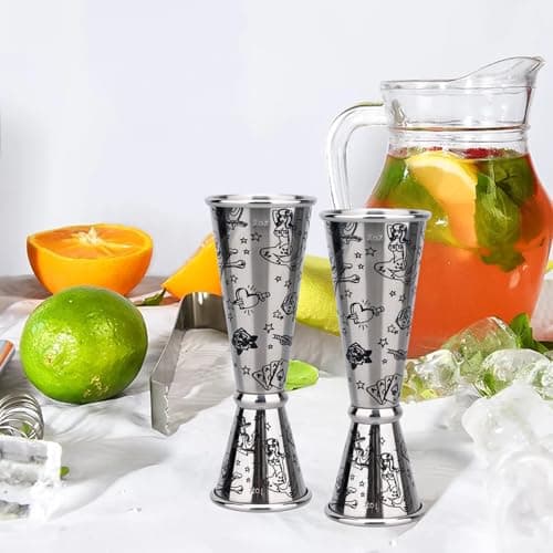 Jigger for Bartending, Cocktail Jigger 2 oz 1 oz with Measurements Inside, 304 Stainless Steel Jigger, bar Accessories, Cocktail Measuring Cup, Silver, Etched Black - Thumbnail 4