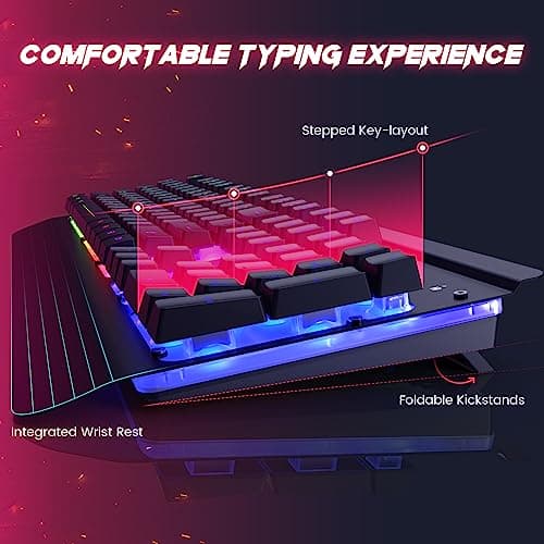 Wired Gaming Keyboard and Mouse Combo, 104 Keys All-Metal Panel Rainbow Computer Keyboard with Multimedia Keys Wrist Rest and LED Backlit Gaming Mouse 4200 DPI for Windows PC Gamers (Black) - Thumbnail 6