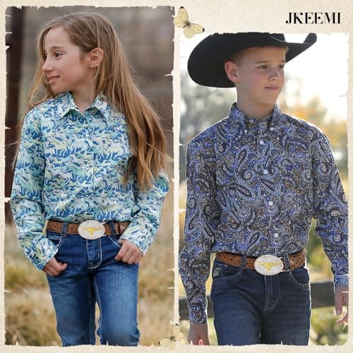 JKEEMI Kids Western Belt for Boys Girls, Embossed Genuine Leather Cowboy Cowgirl Belt for Jeans Pant Dresses Gift - Thumbnail 4