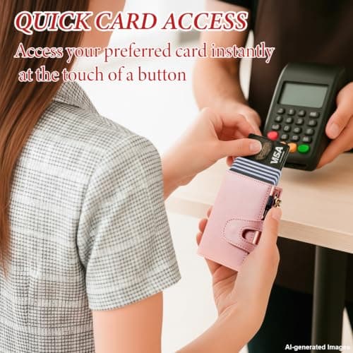 furid Small Card Wallet Women: Rfid Leather Smart Pop Up Wallets - Ladies Mini Cute Card Holder Slim with with Zipper Coin Pocket - Gifts for Wife on Valentine's Day Anniversary Birthday - Thumbnail 3