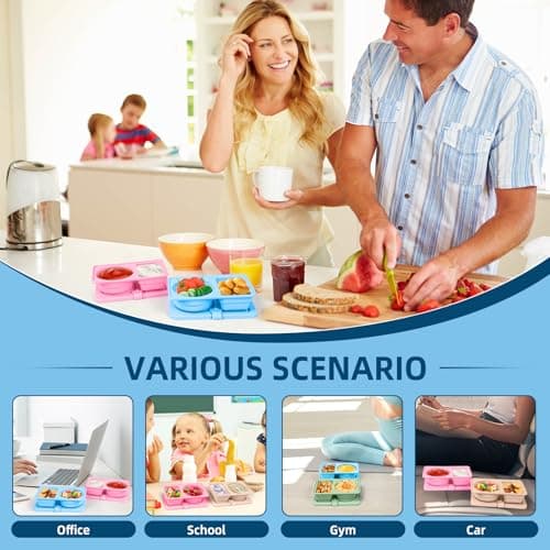 Tywop 4-Pack Silicone Reusable Snack Containers with Lids | 2 Compartment Leak-Proof Snack Bento Boxes for Kids, Portable Small Food Storage Containers for School, Office, Travel, Picnic Fruits - Thumbnail 5